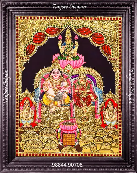 Guberalakshmi Tanjore painting Kubera Lakshmi gold foil wealth coins traditional artwork